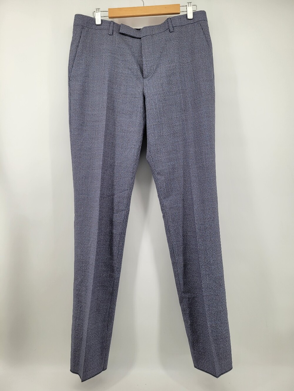 Paul Smith Wool Men's Slim Fit Blue Micro-Check Dress Pants Size 34